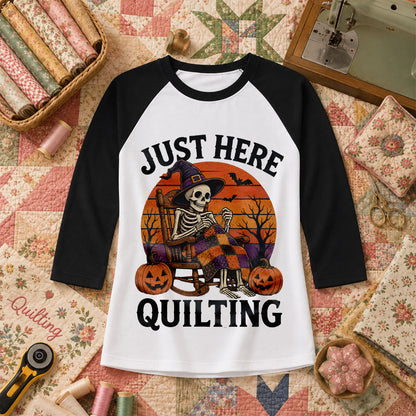 Just Here Quilting Skeleton Halloween Raglan Sleeve - Black