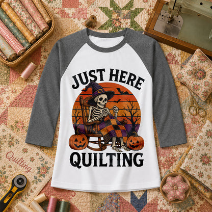 Just Here Quilting Skeleton Halloween Raglan Sleeve - Deep Heather