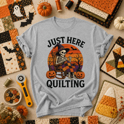 Just Here Quilting Skeleton Halloween T-Shirt - Athletic Heather