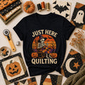 Just Here Quilting Skeleton Halloween Women's V-Neck
