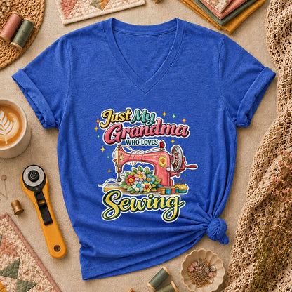 Just My Grandma Who Loves Sewing Women's V-Neck - Heather True Royal