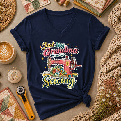 Just My Grandma Who Loves Sewing Women's V-Neck - Navy