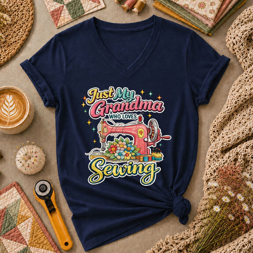 Just My Grandma Who Loves Sewing Women's V-Neck - Navy