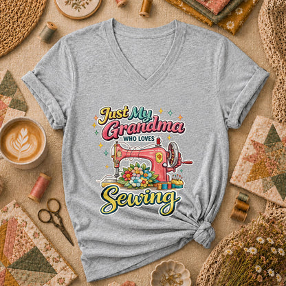 Just My Grandma Who Loves Sewing Women's V-Neck - Sport Grey