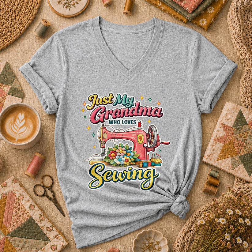 Just My Grandma Who Loves Sewing Women's V-Neck - Sport Grey