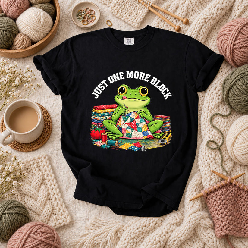 Just One More Block Frog Quilting T-Shirt - Black