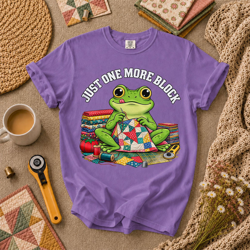 Just One More Block Frog Quilting T-Shirt - Heather Team Purple