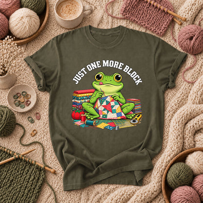 Just One More Block Frog Quilting T-Shirt - Military Green
