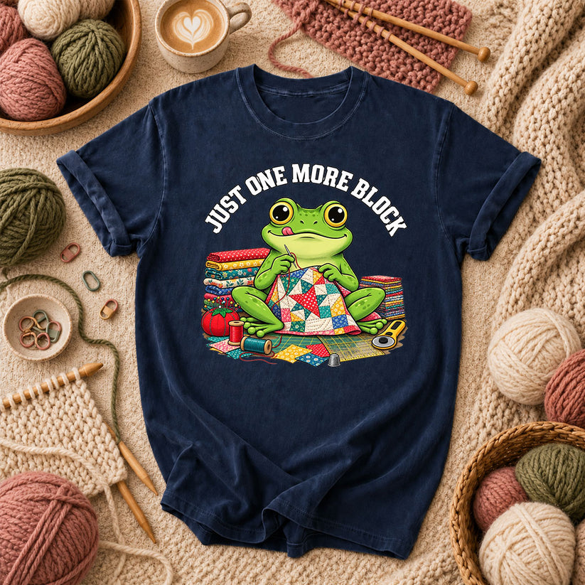 Just One More Block Frog Quilting T-Shirt - Navy