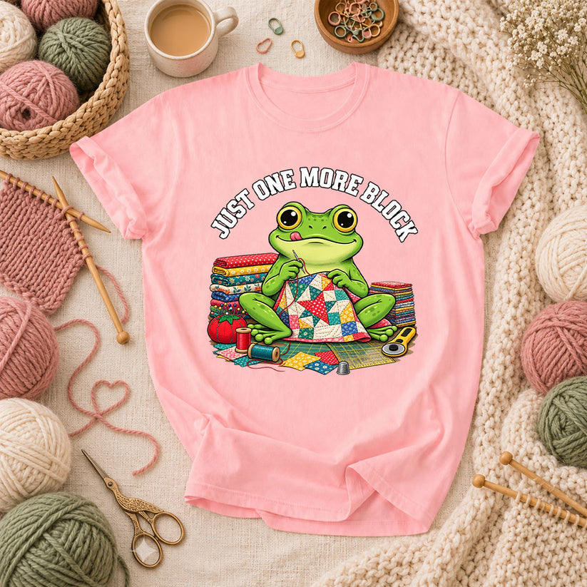 Just One More Block Frog Quilting T-Shirt - Pink