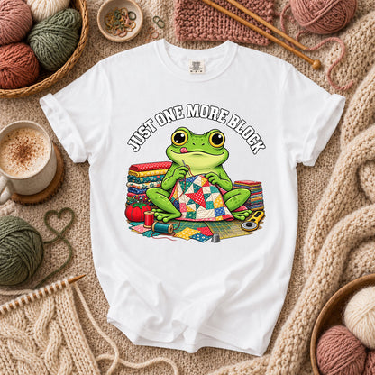 Just One More Block Frog Quilting T-Shirt - White