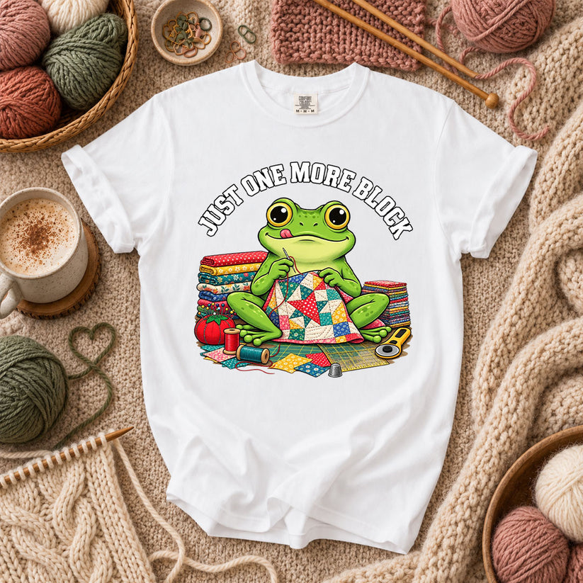 Just One More Block Frog Quilting T-Shirt - White