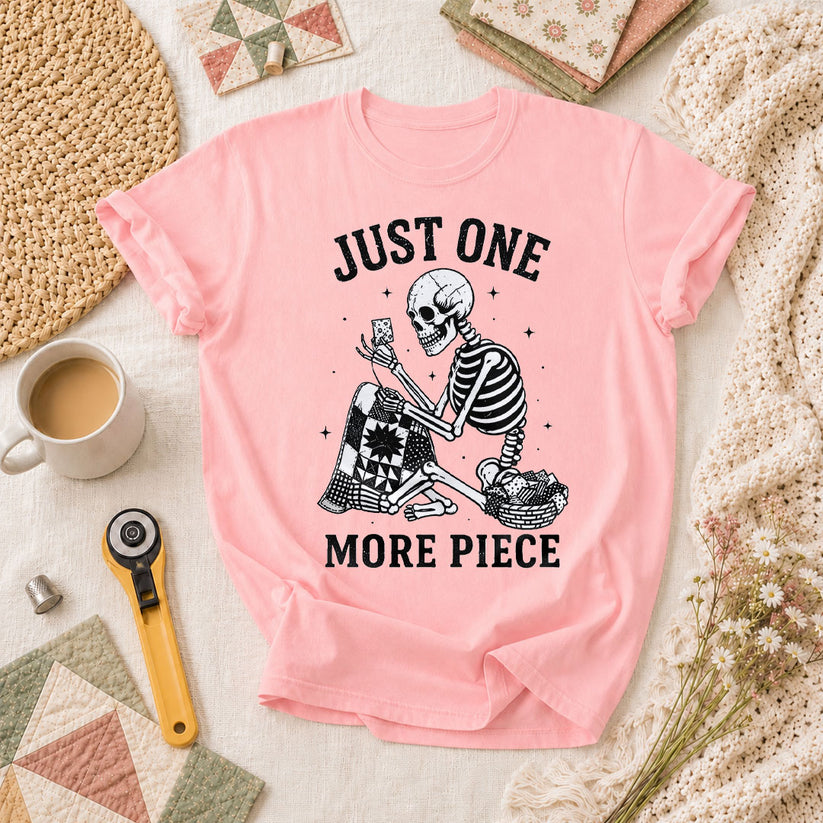 Just One More Piece Skeleton Quilter T-Shirt - Pink