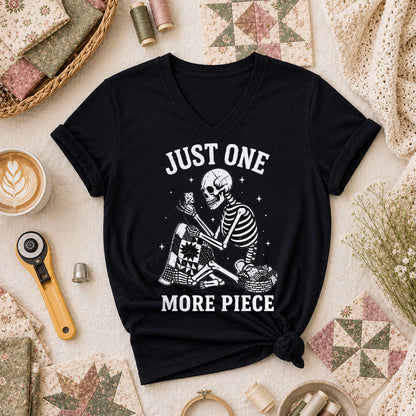 Just One More Piece Skeleton Quilter Women's V-Neck - Black