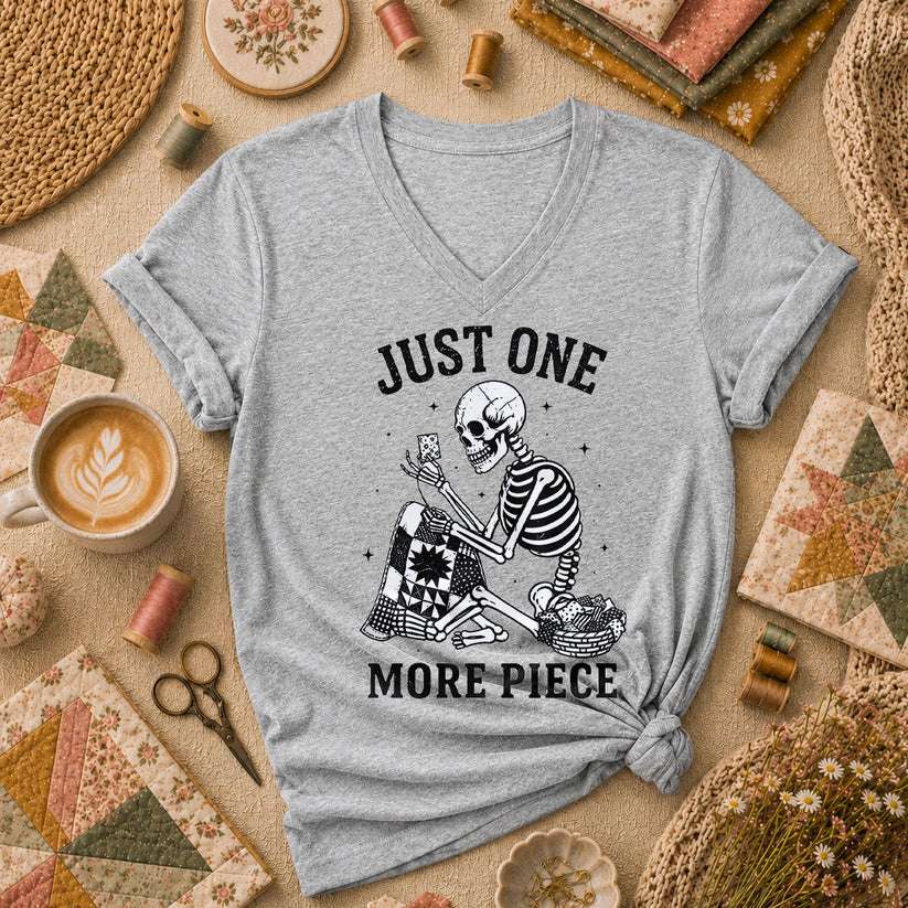 Just One More Piece Skeleton Quilter Women's V-Neck - Sport Grey