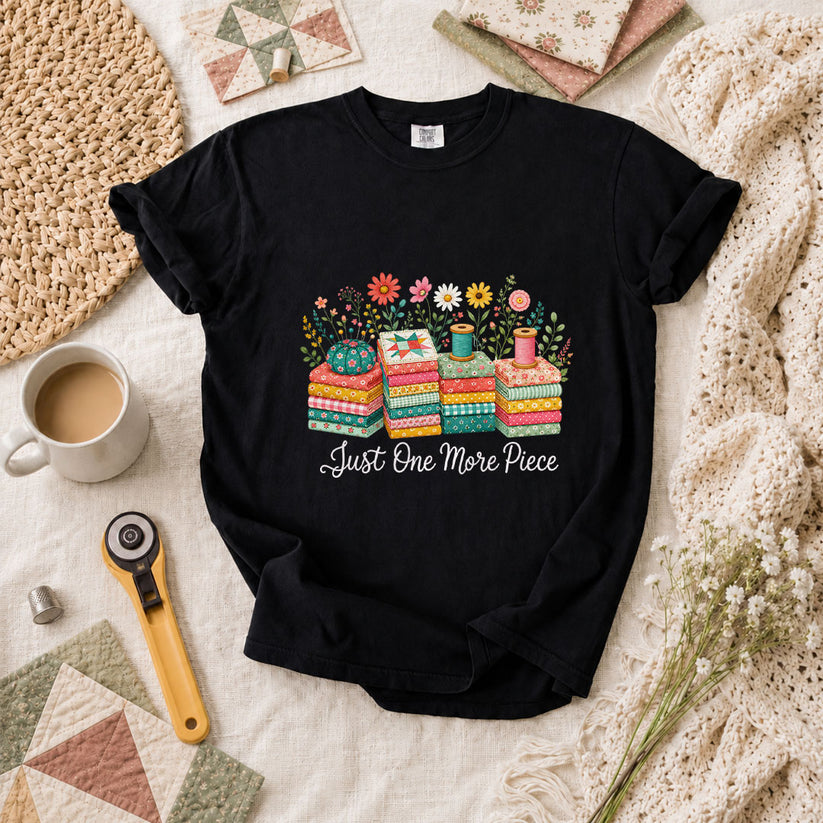 Just One More Piece Wildflowers Fabric Stack T-Shirt - Black
