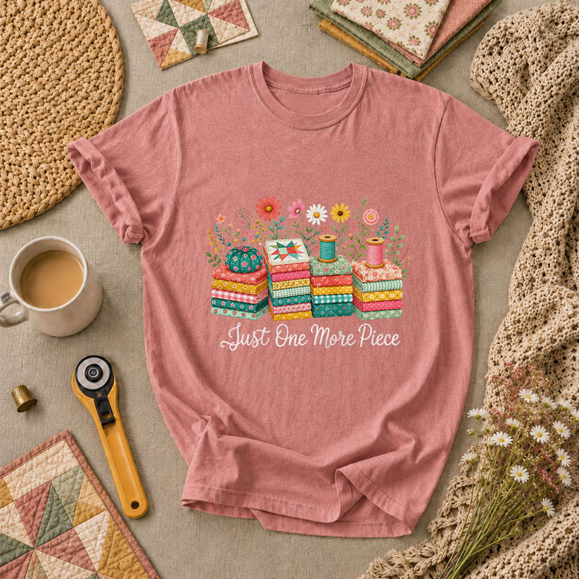 Just One More Piece Wildflowers Fabric Stack T-Shirt - Heather Mauve