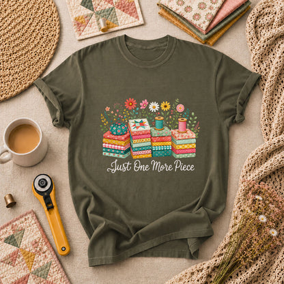 Just One More Piece Wildflowers Fabric Stack T-Shirt - Military Green