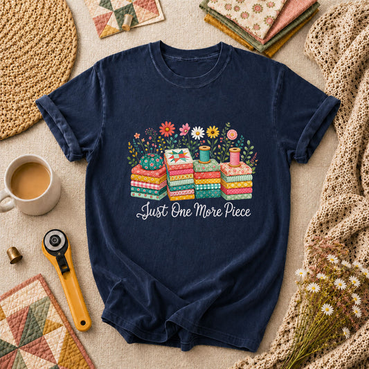 Just One More Piece Wildflowers Fabric Stack T-Shirt - Navy