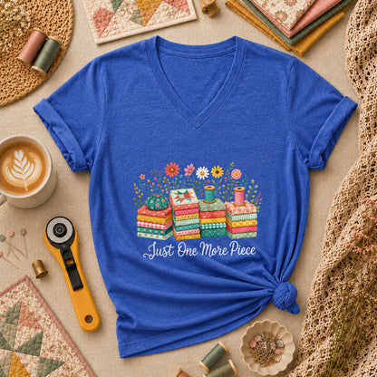 Just One More Piece Wildflowers Fabric Stack Women's V-Neck - Heather True Royal