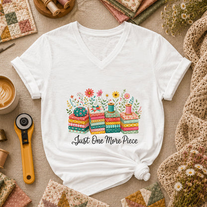 Just One More Piece Wildflowers Fabric Stack Women's V-Neck - White