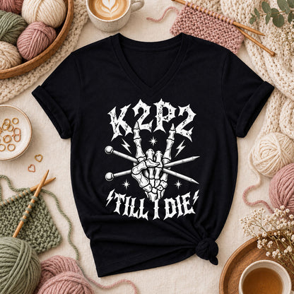 K2P2 Till I Die Skeleton Hand Women's V-Neck - Black