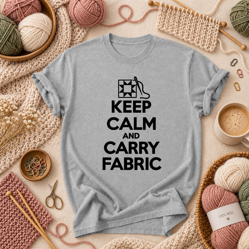 Keep Calm And Carry Fabric Quilt Block T-Shirt - Athletic Heather
