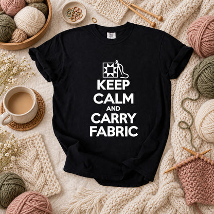 Keep Calm And Carry Fabric Quilt Block T-Shirt - Black