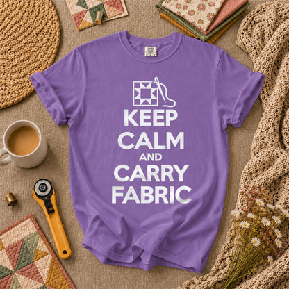 Keep Calm And Carry Fabric Quilt Block T-Shirt - Heather Team Purple