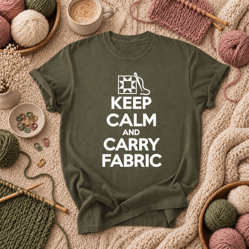 Keep Calm And Carry Fabric Quilt Block T-Shirt - Military Green