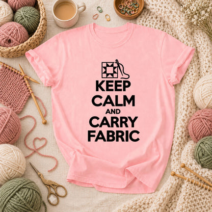 Keep Calm And Carry Fabric Quilt Block T-Shirt - Pink