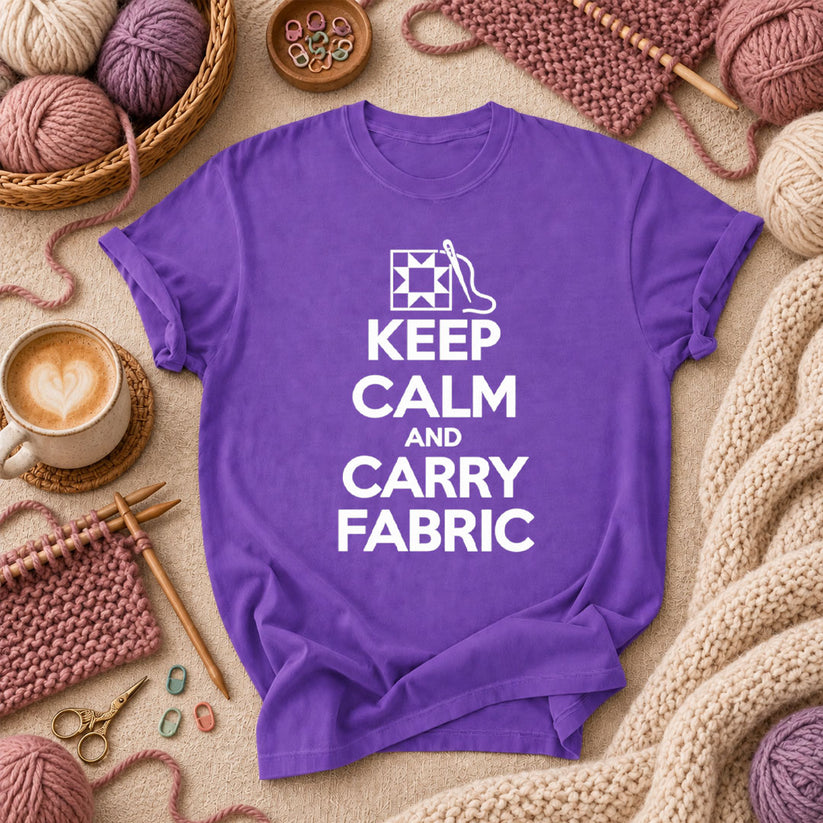Keep Calm And Carry Fabric Quilt Block T-Shirt - Purple