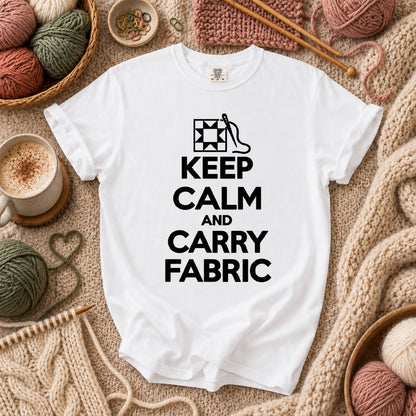 Keep Calm And Carry Fabric Quilt Block T-Shirt - White