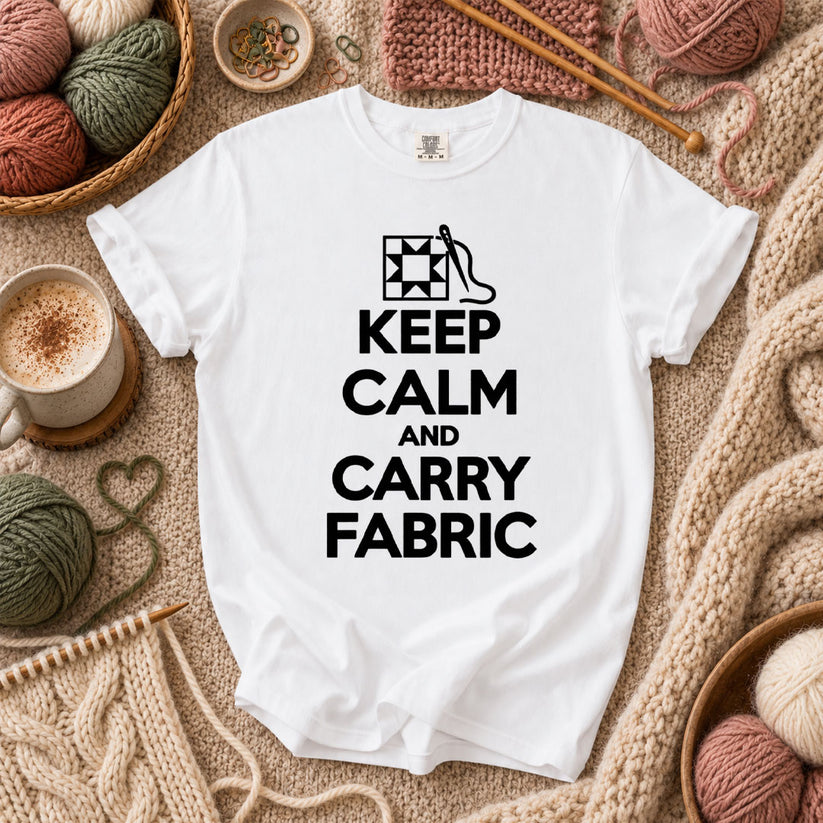 Keep Calm And Carry Fabric Quilt Block T-Shirt - White