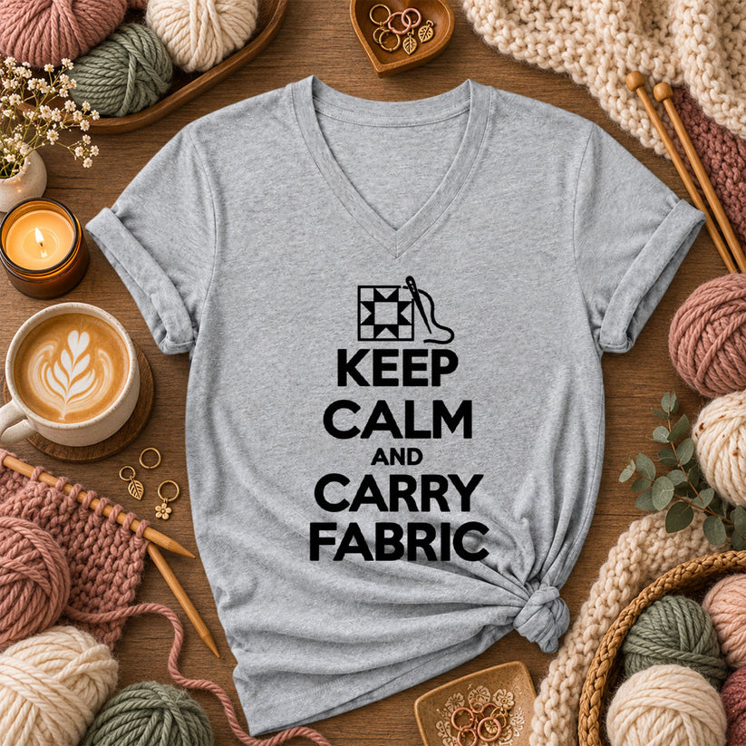 Keep Calm And Carry Fabric Quilt Block Women's V-Neck - Athletic Heather