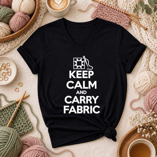 Keep Calm And Carry Fabric Quilt Block Women's V-Neck