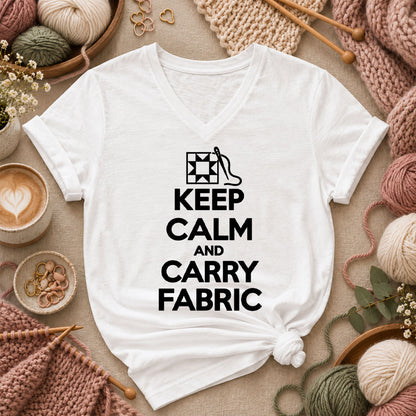 Keep Calm And Carry Fabric Quilt Block Women's V-Neck - White