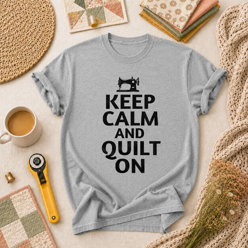 Keep Calm And Quilt On Vintage Sewing Machine T-Shirt - Athletic Heather