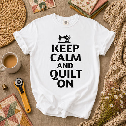 Keep Calm And Quilt On Vintage Sewing Machine T-Shirt - White