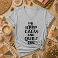 Keep Calm And Quilt On Vintage Sewing Machine Women's V-Neck