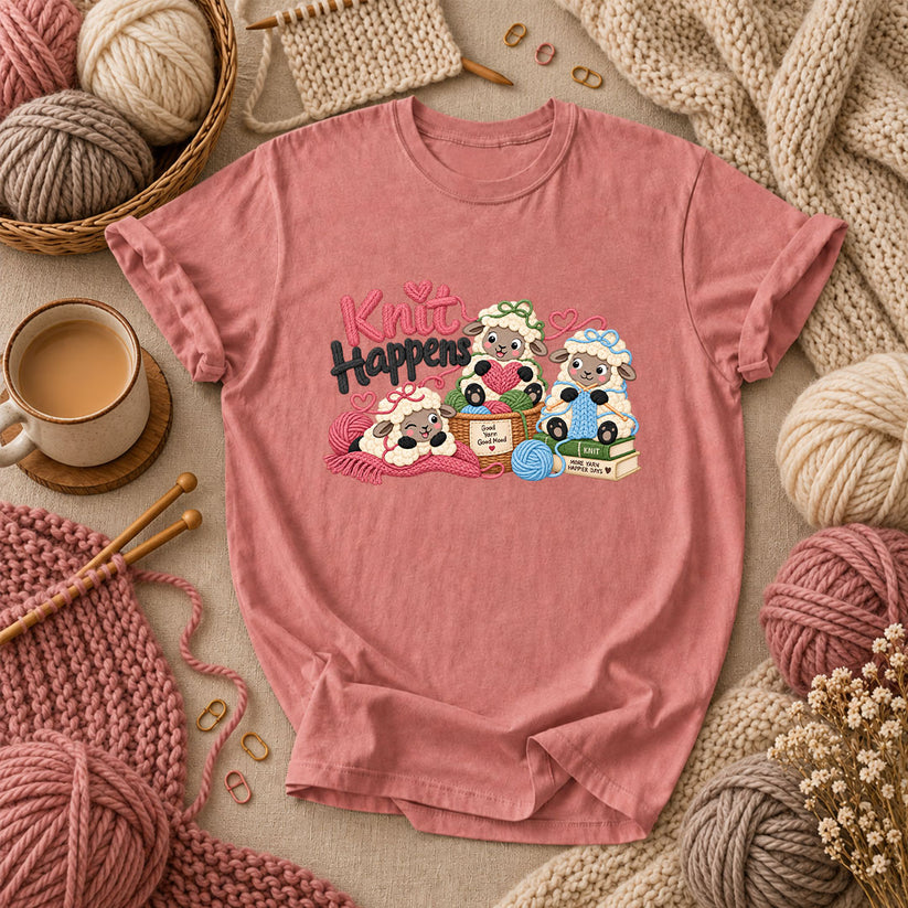 Knit Happens Cute Sheep T-Shirt - Heather Mauve