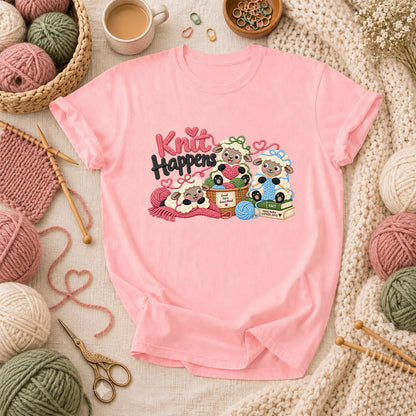 Knit Happens Cute Sheep T-Shirt - Pink