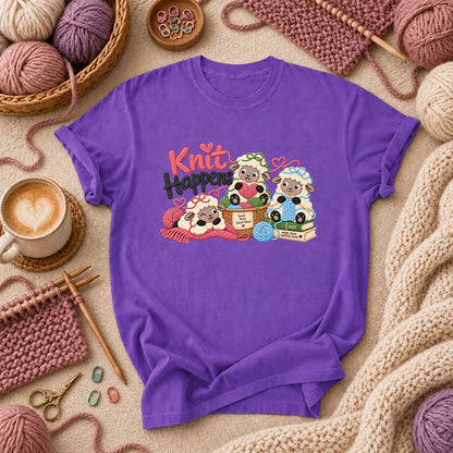 Knit Happens Cute Sheep T-Shirt - Purple