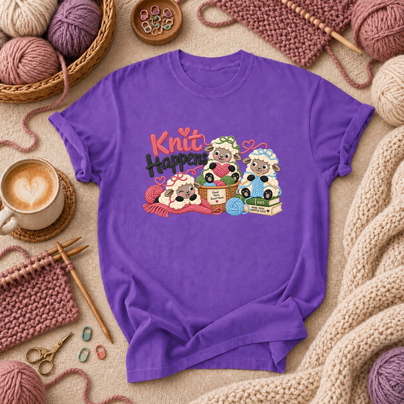 Knit Happens Cute Sheep T-Shirt - Purple