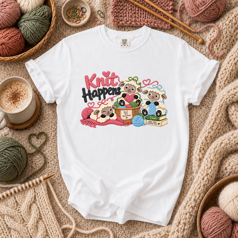 Knit Happens Cute Sheep T-Shirt - White