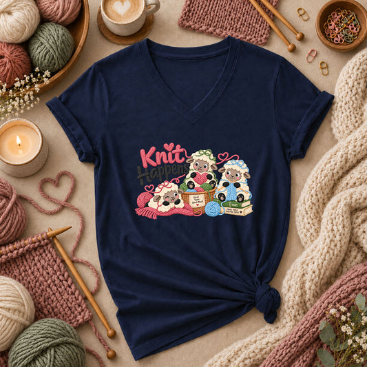 Knit Happens Cute Sheep Women's V-Neck