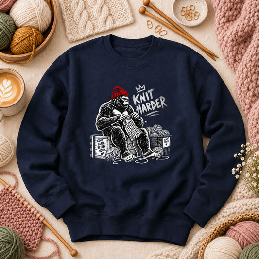 Knit Harder Gorilla With Beanie Long Sleeve - Navy