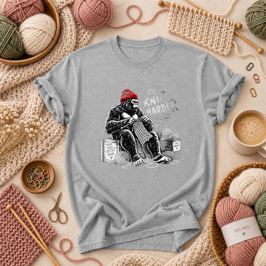 Knit Harder Gorilla With Beanie T-Shirt - Athletic Heather