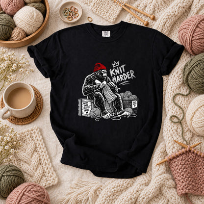 Knit Harder Gorilla With Beanie T-Shirt - Black