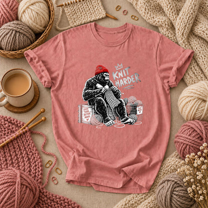 Knit Harder Gorilla With Beanie T-Shirt - Heather Mauve